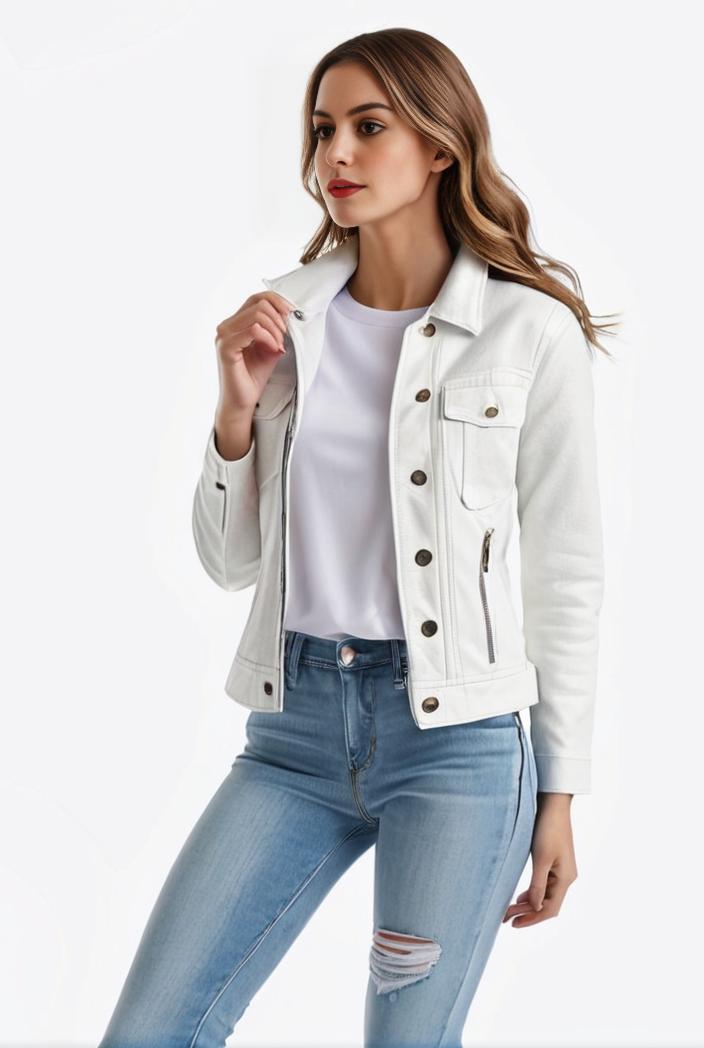 lapel denim coat with long sleeves and buttoned flap pockets stylish women s jacket 146390