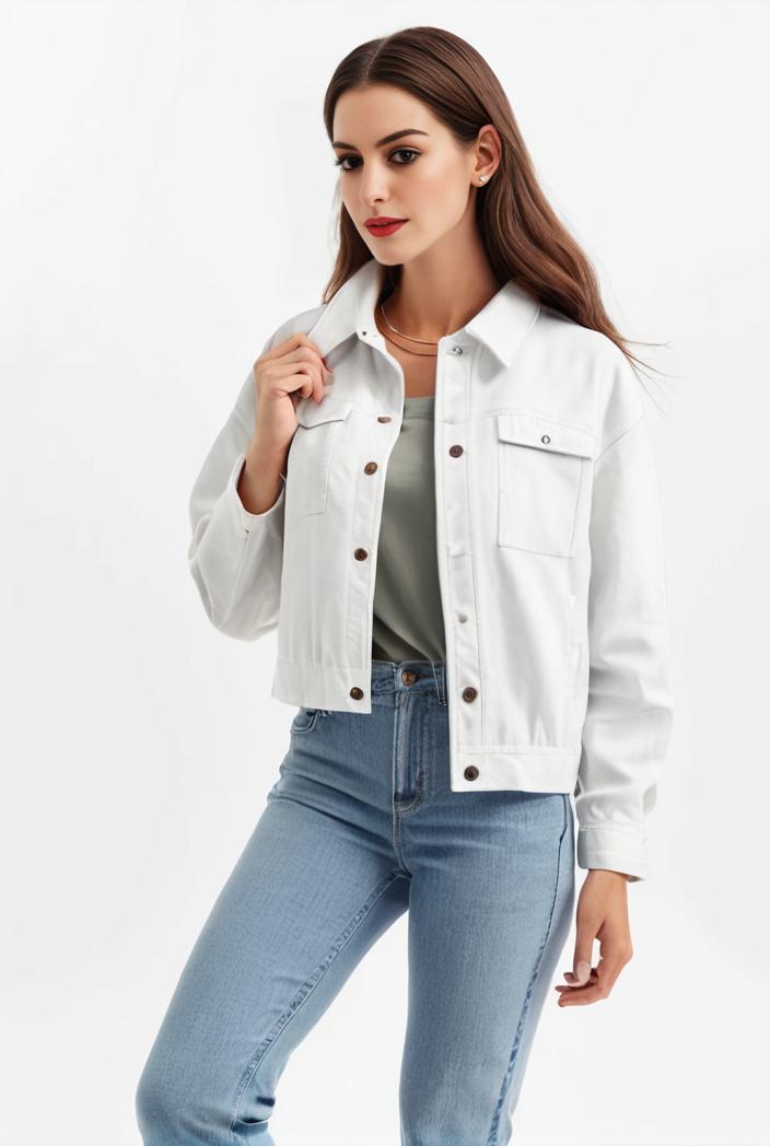 lapel denim coat with long sleeves and buttoned flap pockets stylish women s jacket 146391