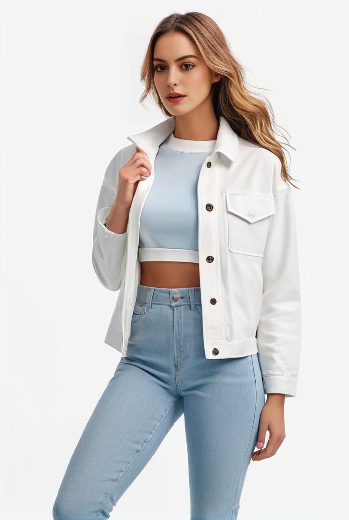 lapel denim coat with long sleeves and buttoned flap pockets stylish women s jacket 146393