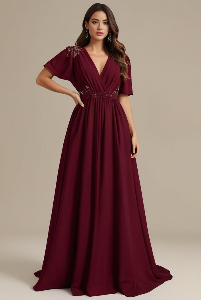 plus size simple chiffon pleated a line round neckline bridesmaid dress 112923