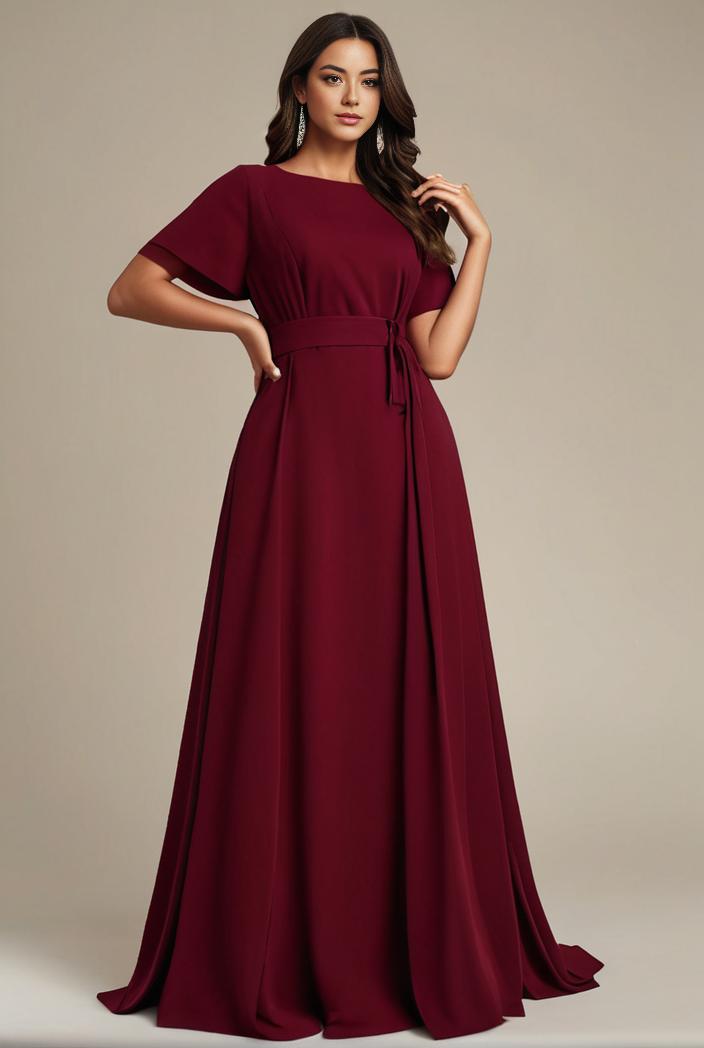 plus size simple chiffon pleated a line round neckline bridesmaid dress 112922