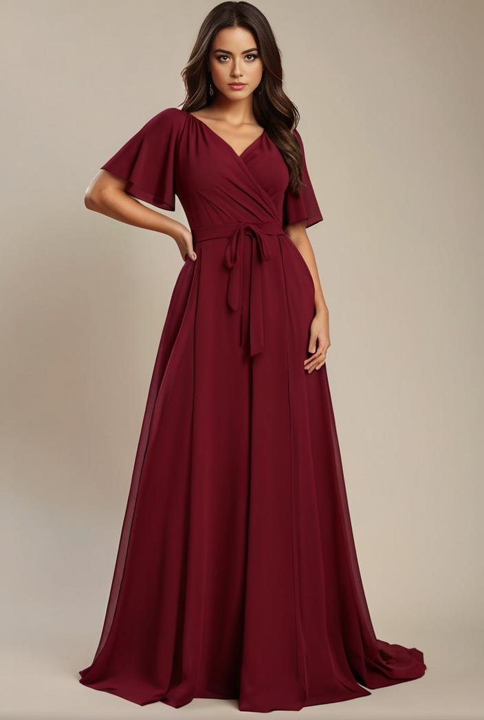 plus size simple chiffon pleated a line round neckline bridesmaid dress 112926