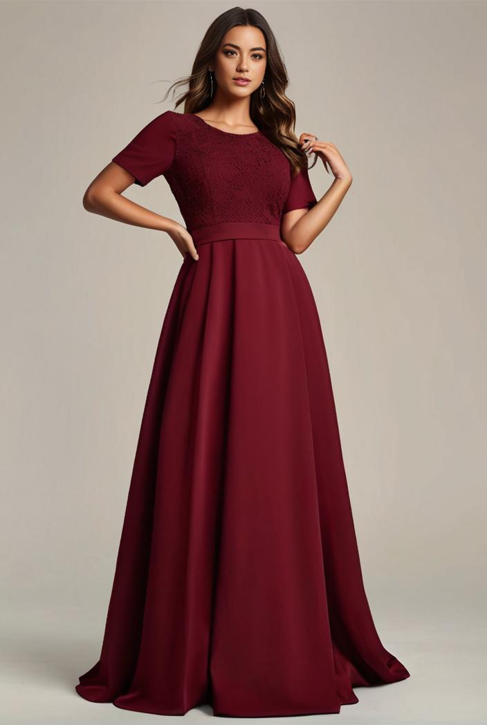 plus size simple chiffon pleated a line round neckline bridesmaid dress 112928