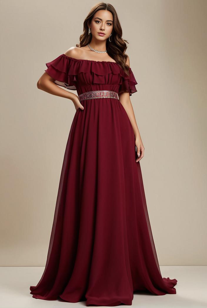 plus size simple chiffon pleated a line round neckline bridesmaid dress 112929