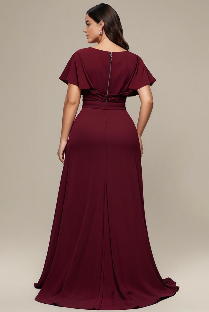 plus size simple chiffon pleated a line round neckline bridesmaid dress 112930