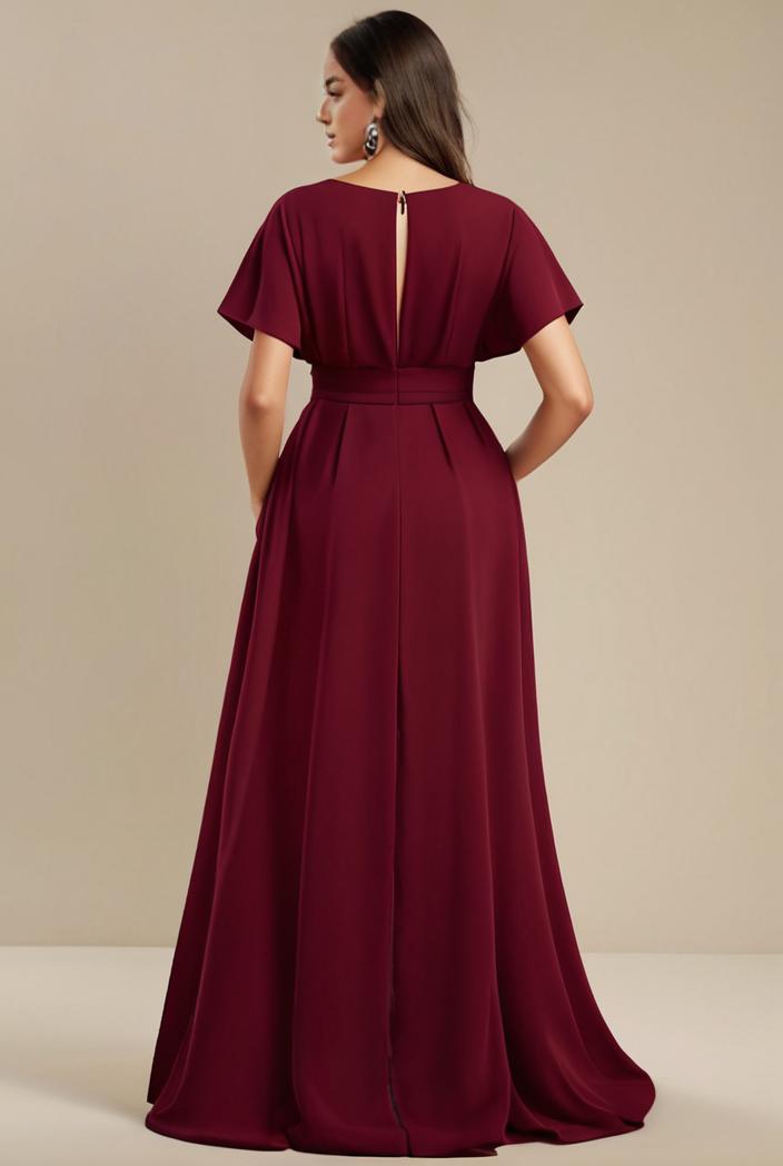 plus size simple chiffon pleated a line round neckline bridesmaid dress 112931