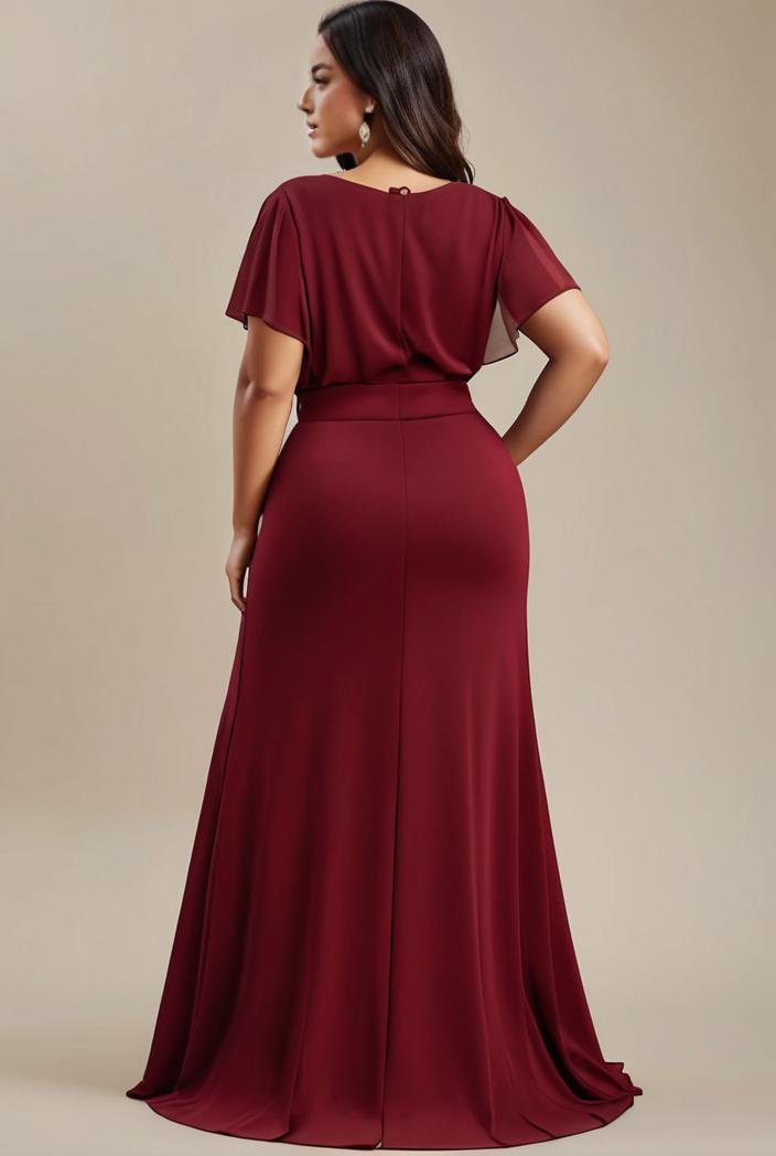 plus size simple chiffon pleated a line round neckline bridesmaid dress 112934