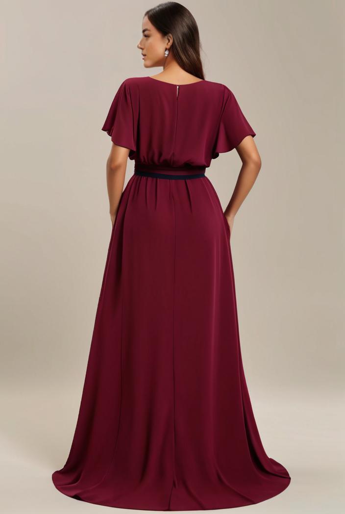 plus size simple chiffon pleated a line round neckline bridesmaid dress 112936