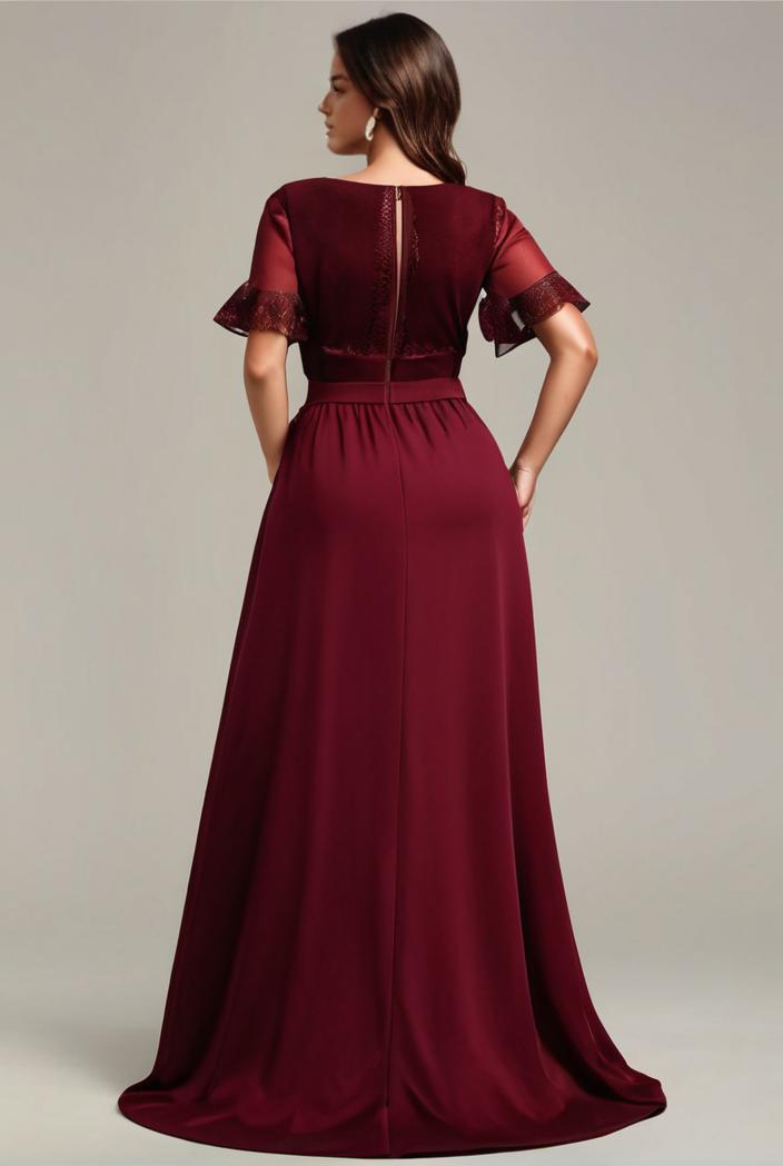 plus size simple chiffon pleated a line round neckline bridesmaid dress 112935