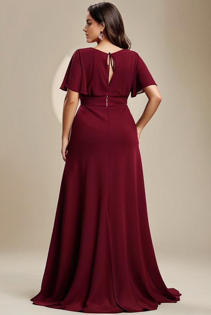 plus size simple chiffon pleated a line round neckline bridesmaid dress 112937