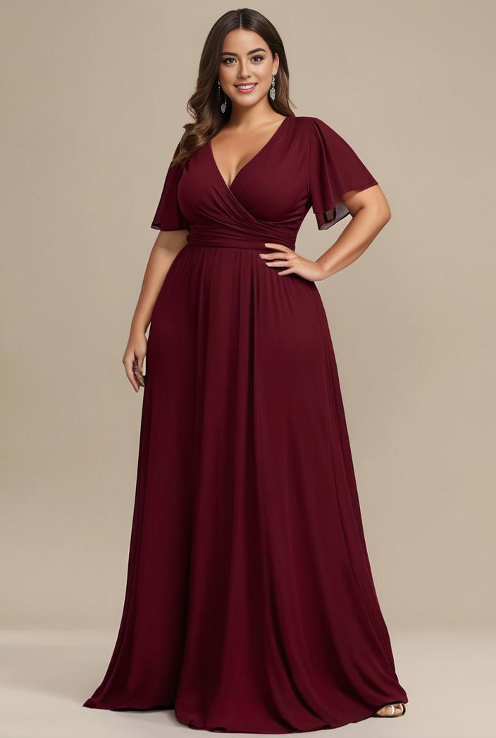 plus size simple chiffon pleated a line round neckline bridesmaid dress 112938