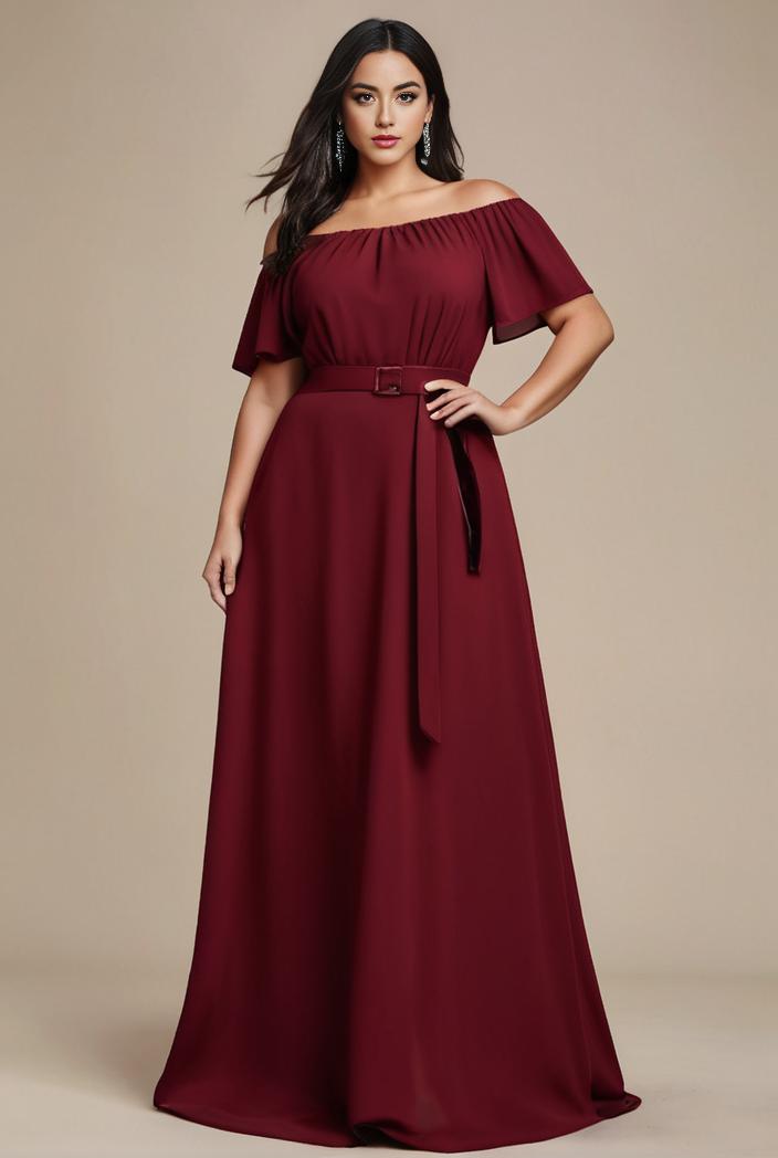 plus size simple chiffon pleated a line round neckline bridesmaid dress 112940