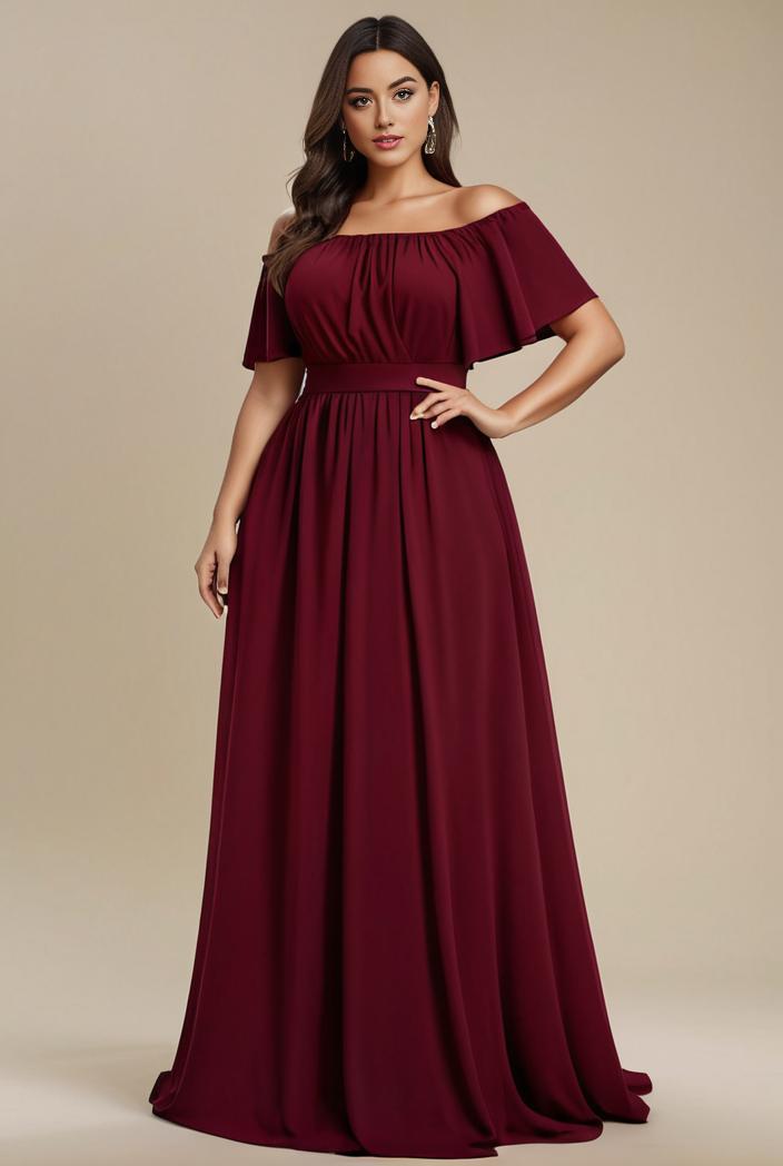 plus size simple chiffon pleated a line round neckline bridesmaid dress 112941