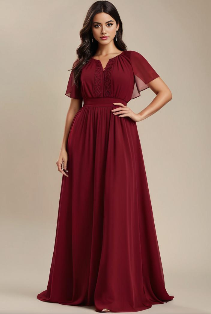 plus size simple chiffon pleated a line round neckline bridesmaid dress 112942