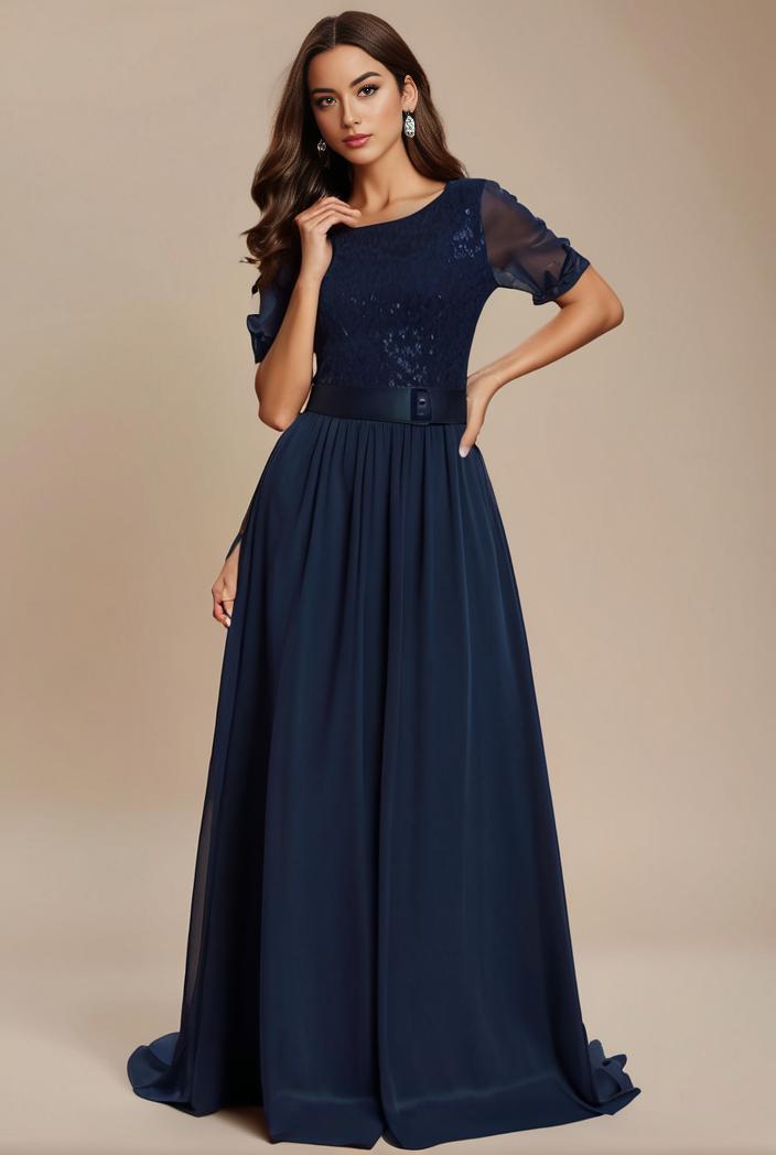 plus size simple chiffon pleated a line round neckline bridesmaid dress 112950