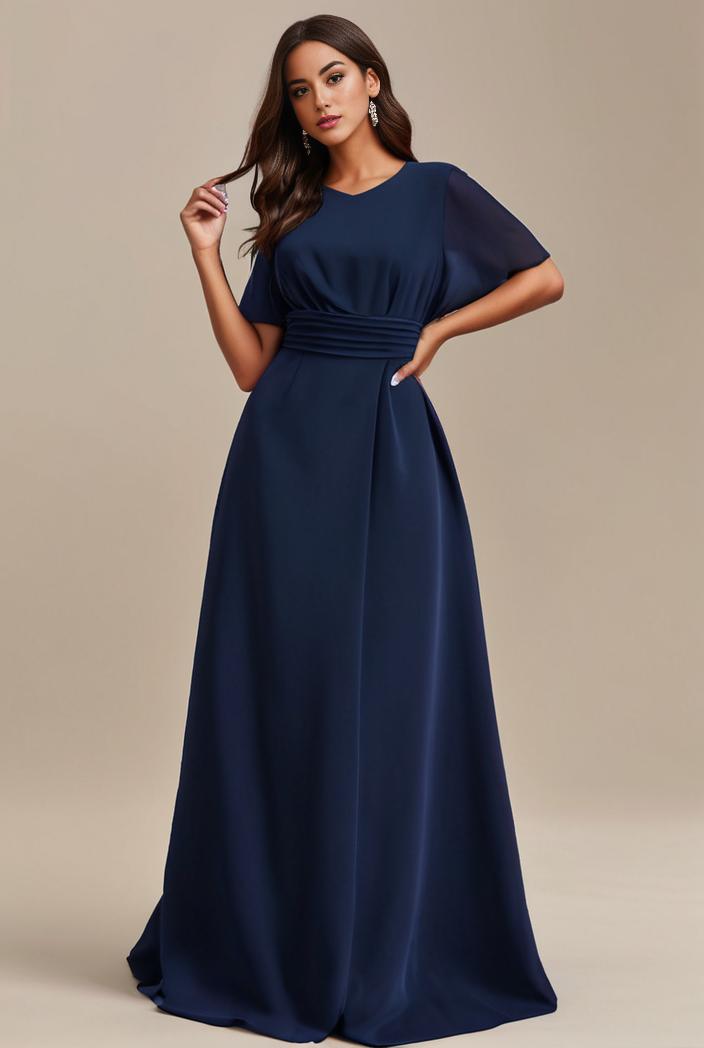 plus size simple chiffon pleated a line round neckline bridesmaid dress 112953