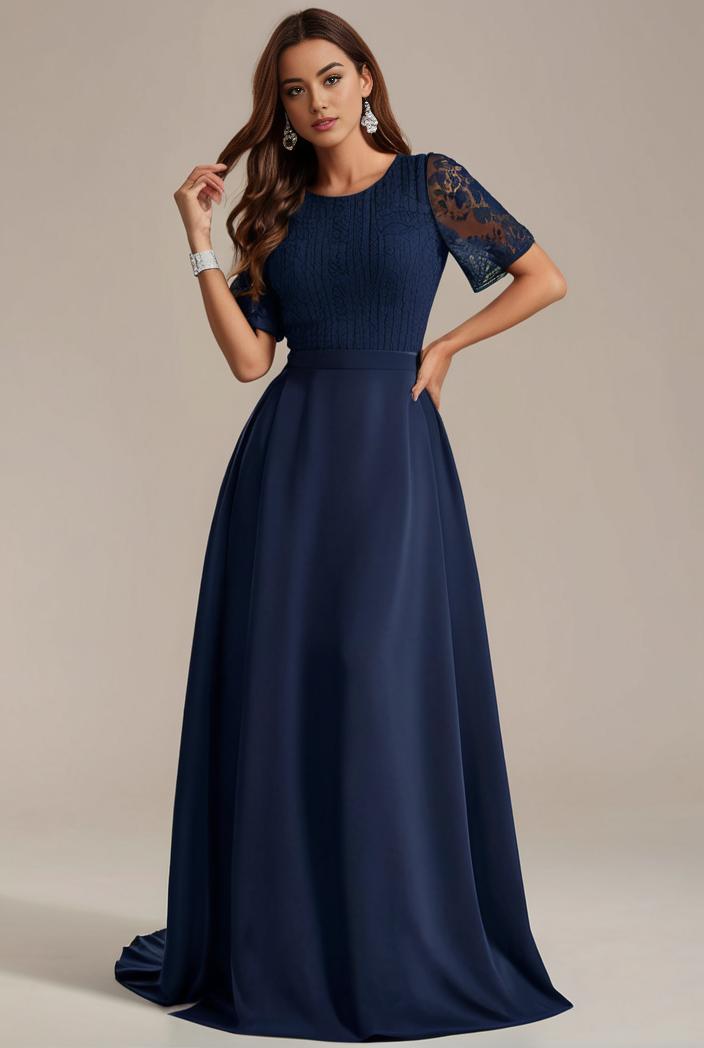 plus size simple chiffon pleated a line round neckline bridesmaid dress 112952