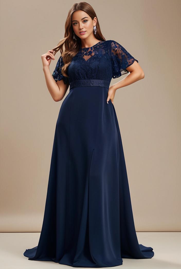 plus size simple chiffon pleated a line round neckline bridesmaid dress 112951