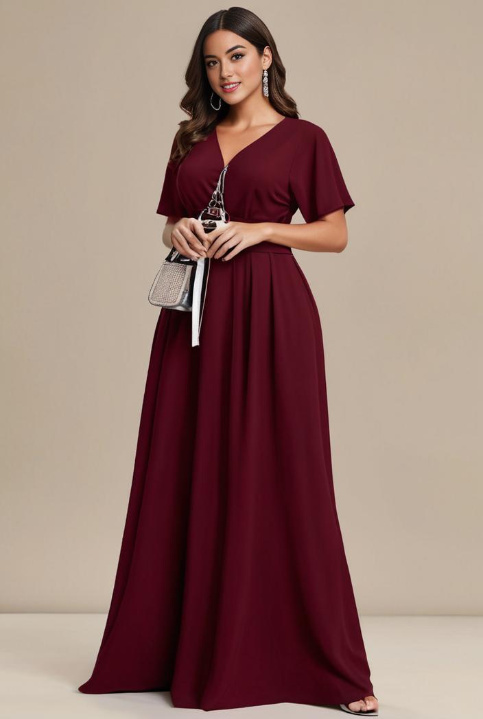 plus size simple chiffon pleated a line round neckline bridesmaid dress 112957
