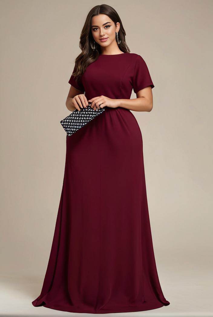 plus size simple chiffon pleated a line round neckline bridesmaid dress 112956