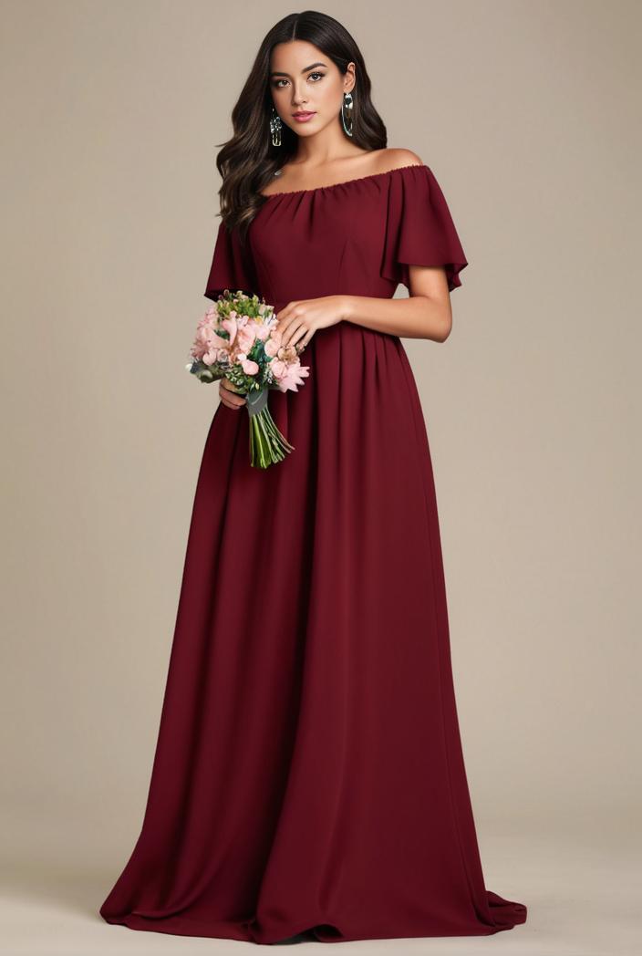 plus size simple chiffon pleated a line round neckline bridesmaid dress 112954