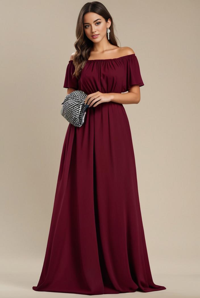 plus size simple chiffon pleated a line round neckline bridesmaid dress 112955