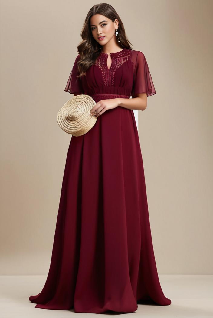 plus size simple chiffon pleated a line round neckline bridesmaid dress 112959
