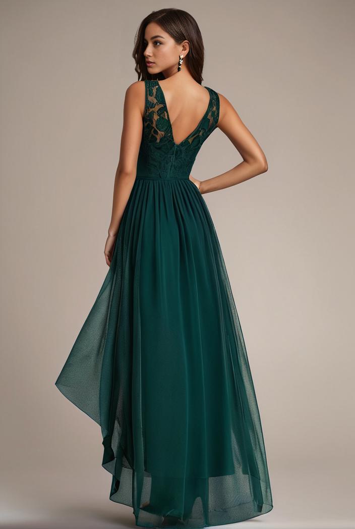 sequin bodice tulle high low evening dress with ribbon waist 115326