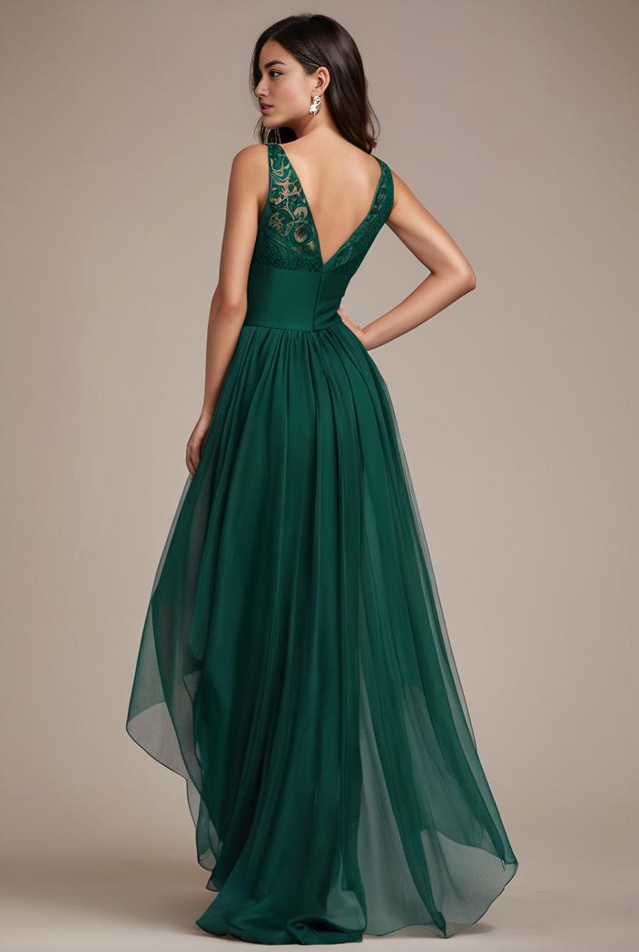 sequin bodice tulle high low evening dress with ribbon waist 115327