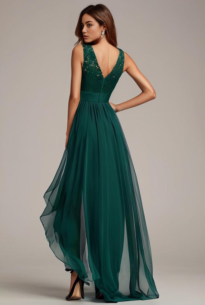 sequin bodice tulle high low evening dress with ribbon waist 115330