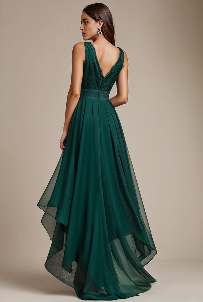 sequin bodice tulle high low evening dress with ribbon waist 115331