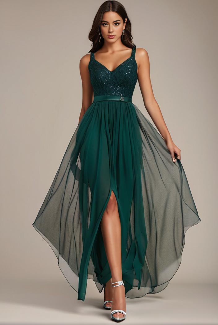sequin bodice tulle high low evening dress with ribbon waist 115336