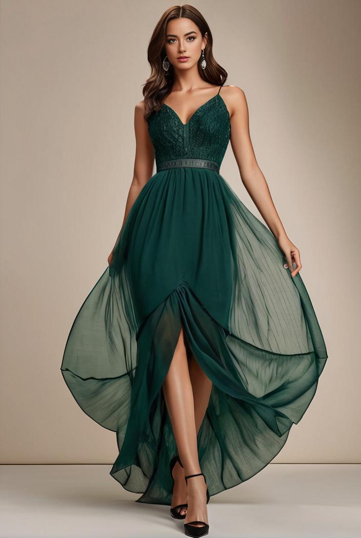 sequin bodice tulle high low evening dress with ribbon waist 115339