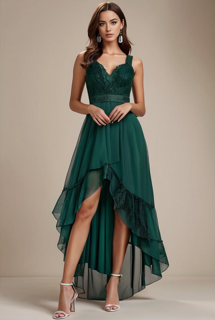 sequin bodice tulle high low evening dress with ribbon waist 115355