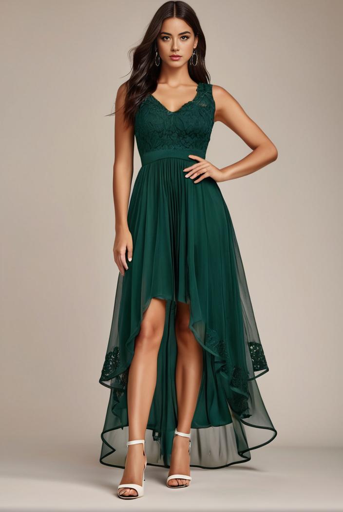 sequin bodice tulle high low evening dress with ribbon waist 115368