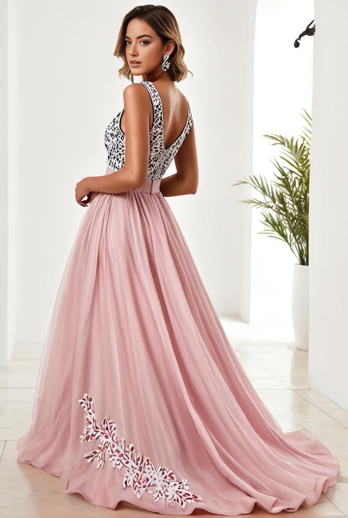 sequin bodice tulle high low evening dress with ribbon waist 115383