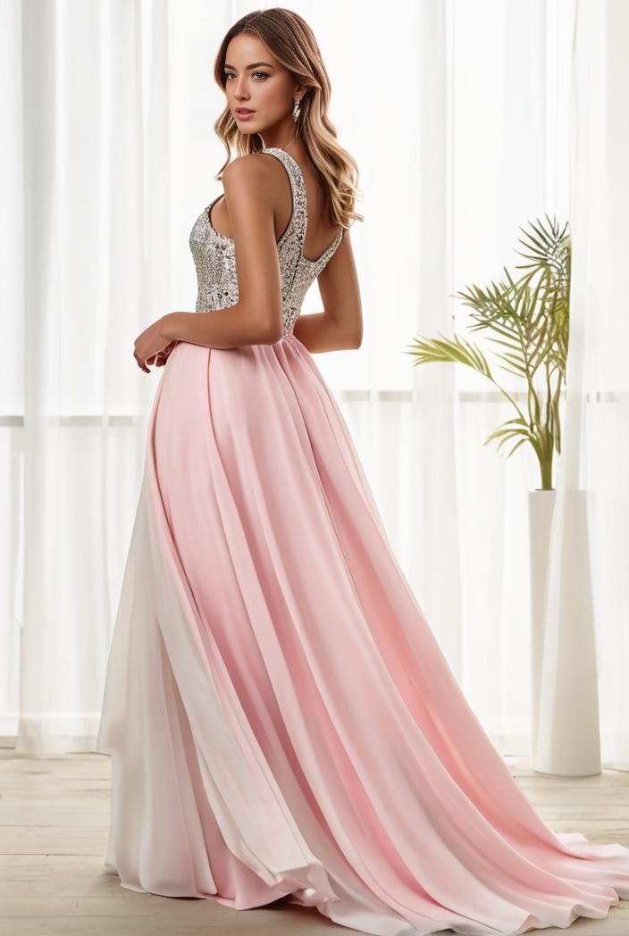 sequin bodice tulle high low evening dress with ribbon waist 115386