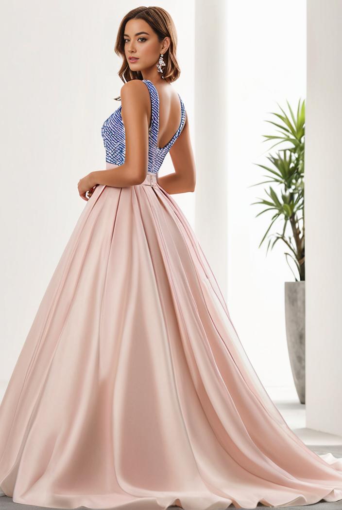 sequin bodice tulle high low evening dress with ribbon waist 115387
