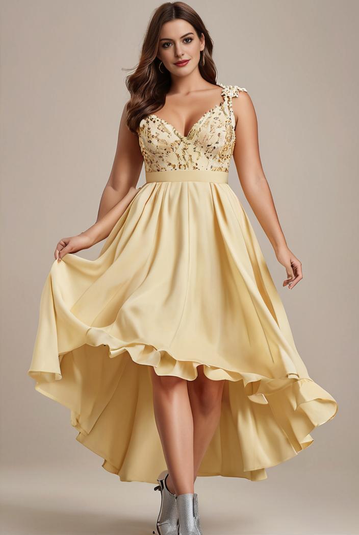 plus size sequin high low deep v neck tulle evening dresses 101149