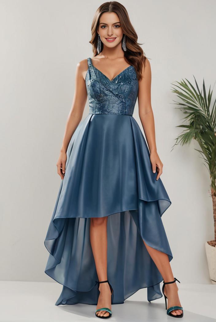 plus size sequin high low deep v neck tulle evening dresses 101171