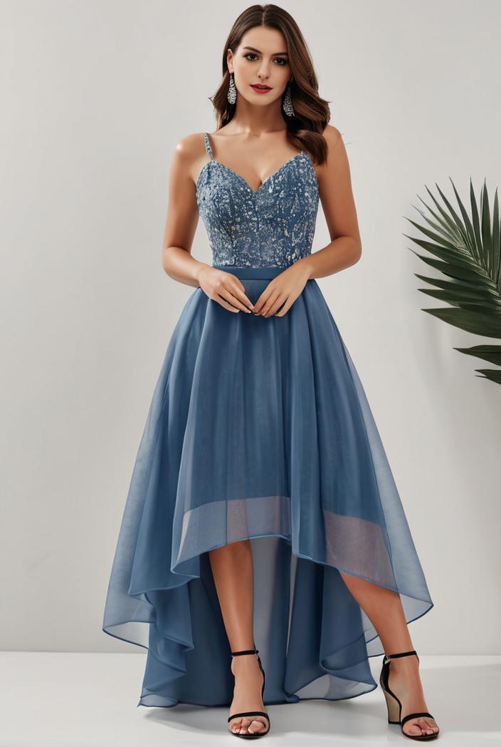 plus size sequin high low deep v neck tulle evening dresses 101196