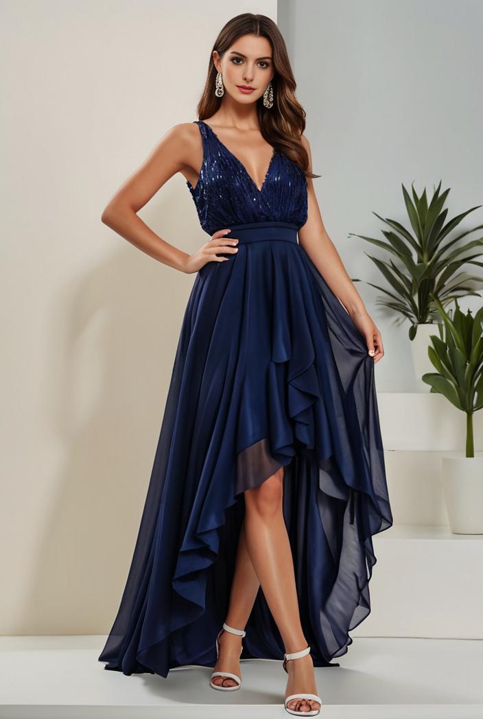 plus size sequin high low deep v neck tulle evening dresses 101211