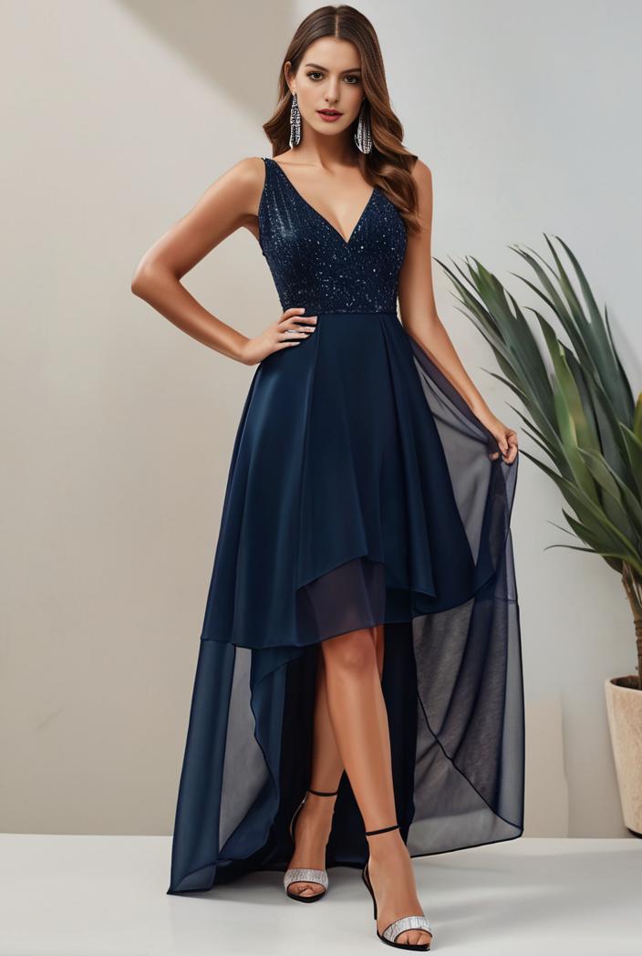 plus size sequin high low deep v neck tulle evening dresses 101212