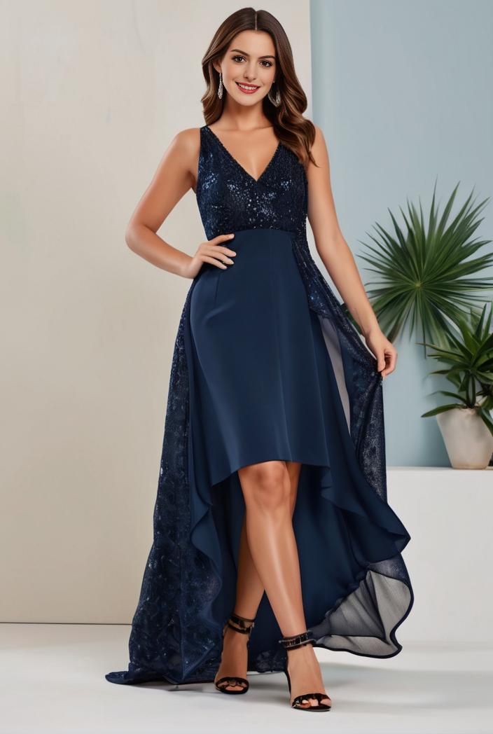 plus size sequin high low deep v neck tulle evening dresses 101216