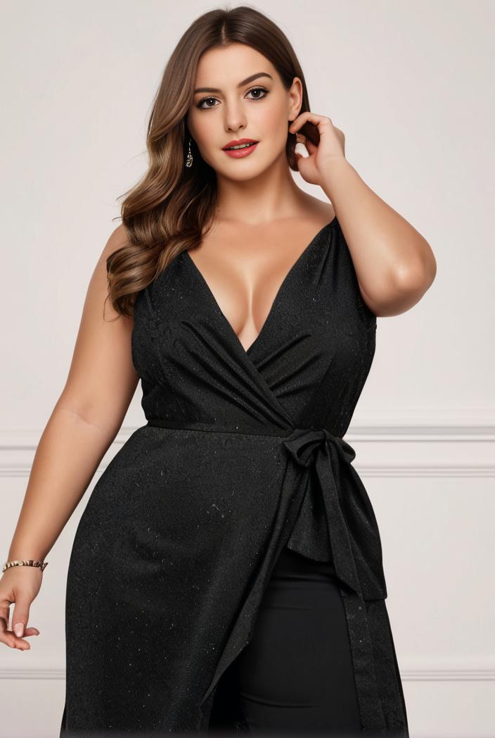 plus size shiny v neck side slit formal evening dress 101442