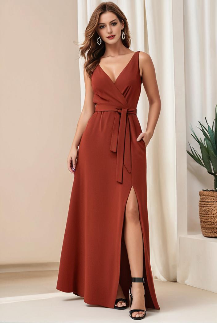 plus size shiny v neck side slit formal evening dress 101631