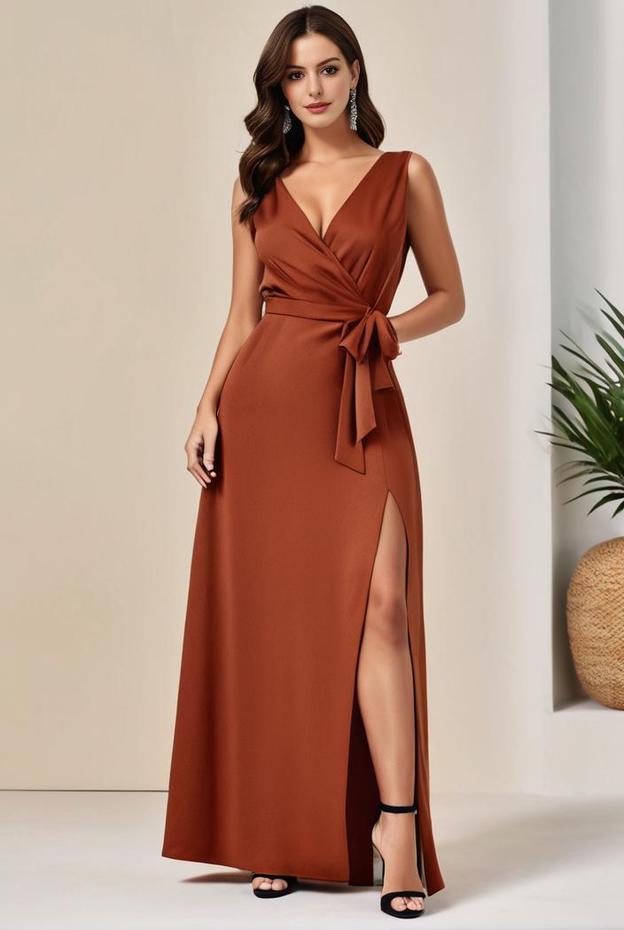 plus size shiny v neck side slit formal evening dress 101634