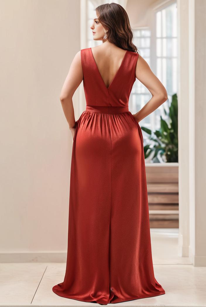 plus size shiny v neck side slit formal evening dress 101640