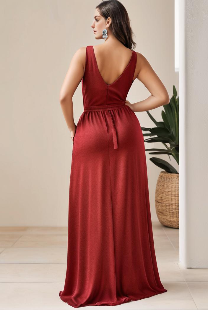 plus size shiny v neck side slit formal evening dress 101642