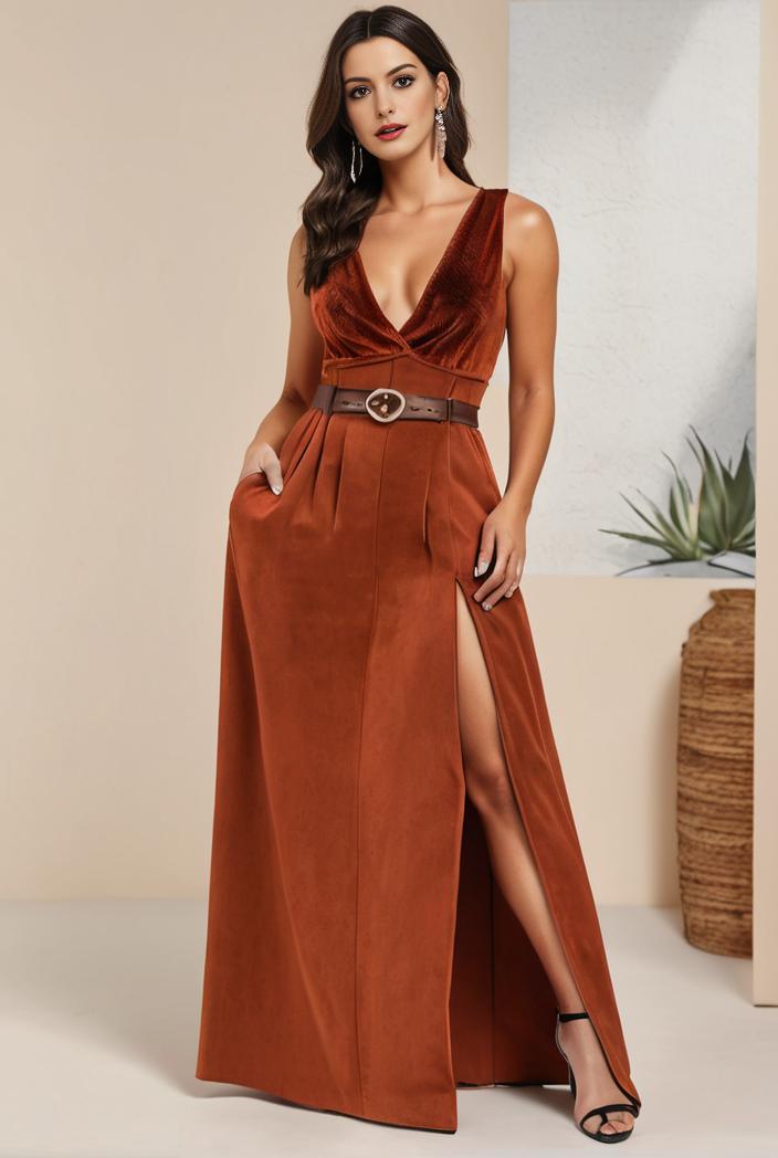 plus size shiny v neck side slit formal evening dress 101648